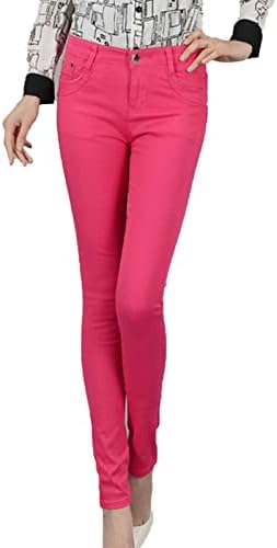 Maiyifu-GJ לנשים מותניים גבוהים מלחמה ג'ינס סקיני צבע מוצק מזדמן דק עיפרון עיפרון ג'ינס רזיה קת מכנסי ג'ינס