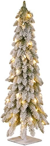 העץ הלאומי FTDF1-48ALO עץ, 4 רגל, זר חג מולד מלאכותי ירוק וקדם-מואר, ירוק, אורן זיפים נוצץ, אורות לבנים, מעוטרים