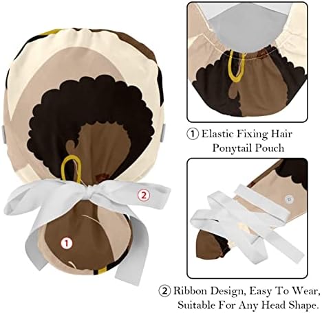 Niaocpwy 2 חבילה כובע העבודה של נשים עם כפתורים קשירה סרטים לאחור של נשים אפריקאיות מכסה שיער ארוך