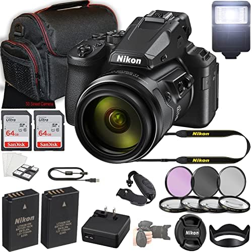 Nikon CoolPix P950 16MP 83X נקודה דיגיטלית אופטית וצילום מצלמה + זיכרון 128 ג'יגה -בייט + מקרה + מסננים