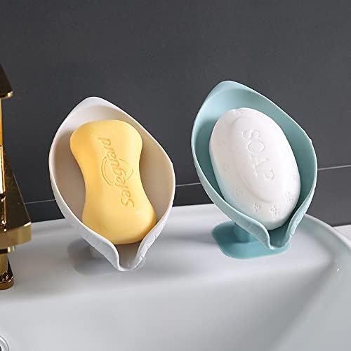 HZDJS חדש בצורת עלים כוס יניקה ניקוז קופסת סבון קופסא קופסת סבון מדף חינם אגרוף קיר תליית סבון