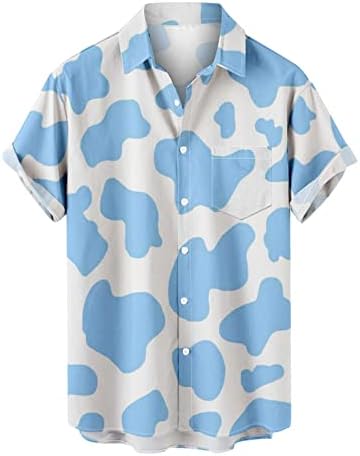 חולצות הוואי הדפסת פרה חמודה לגברים כפתור כפתור רופף מטה חולצה פאנקי