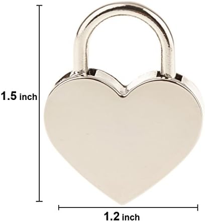 2 חתיכות מתכת קטנה בצורת לב מנעול מיני מנעול עם מפתח לתכשיטים קופסאות תכשיטים ספר יומן קופסאות, כסף