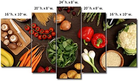 5 לוח קיר אמנות טרי מראה צבע אכילה בריאה של שולחן למעלה מלא של טרי ירקות פירות אחרים מזונות בריאים