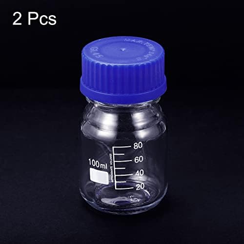 פטיקיל 100 מיליליטר מגיב מדיה בקבוק, 2 יחידות עגול בוגר זכוכית אחסון בקבוק כחול בורג כובע עבור כימיה מעבדה
