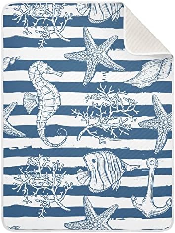 שמיכת כוכבי ים של סוס ים סוס אלמוגים שמיכת כותנה כותנה לתינוקות, קבלת שמיכה, שמיכה רכה קלה רכה לעריסה, טיולון,