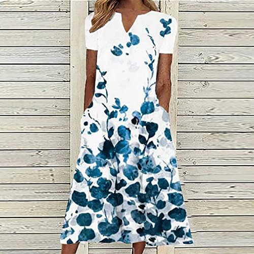 שמלות ארוכות קיץ לנשים הדפס פרחוני V צוואר שרוול קצר חולצת טוניקה שמלת טוניקה