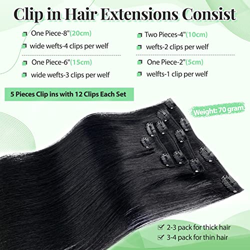 קליפ בתוספות שיער, שחור טבעי שחור מעורב חום ערמונים מדגיש קליפ בהארכת שיער שיער טבעי אמיתי 70 גרם 5 יחידות