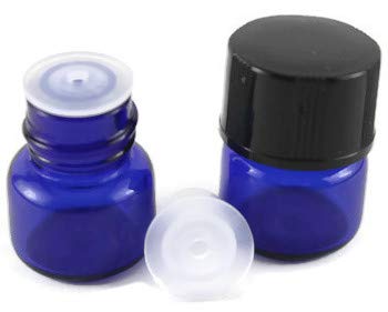 1/4 דרם קובלט בכחול בקבוקון זכוכית עם כובעי בורג שחורים שטוחים עם מפחיתים וחותמות - חבילה של 72
