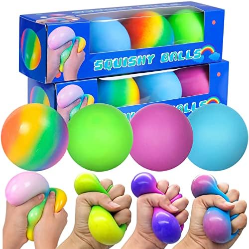 צבע כדורי מתח לילדים - 4 אריזות כדורי לחץ מקושקשים צעצועים צעצועים כדורי לחץ