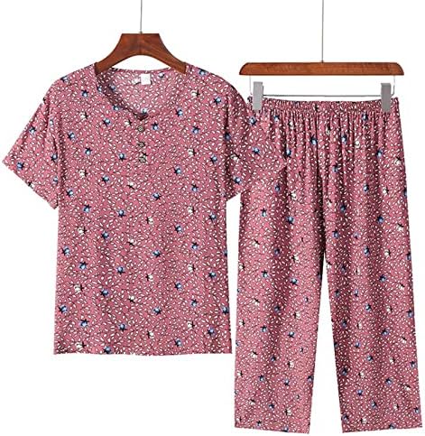 תלבושות קיץ של 2 חלקים לנשים בתוספת גודל קשישים רופפים חולצה עם שרוול קצר ומכנסיים מכנסיים מערכי