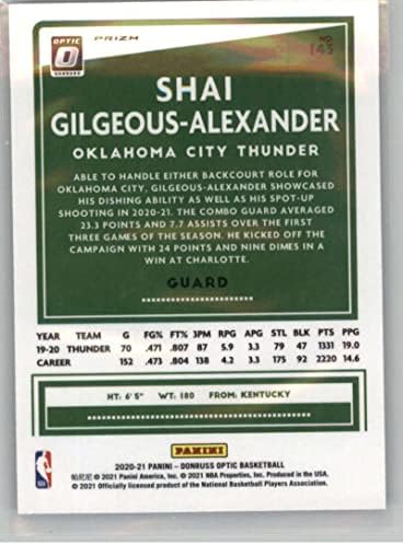 Shai Gilgeous-Alexander 2020-21 קנאים אופטיים גל סילבר Prizm 143 ננומטר+ -MT+ NBA רעם כדורסל