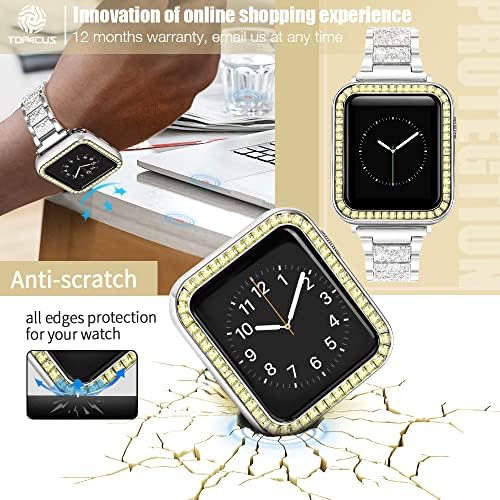 Top4cus תואם למארז Apple Watch 38 ממ: Iwatch Diamond Diamond מגן על כיסוי מבריק סגסוגת אבץ פגוש