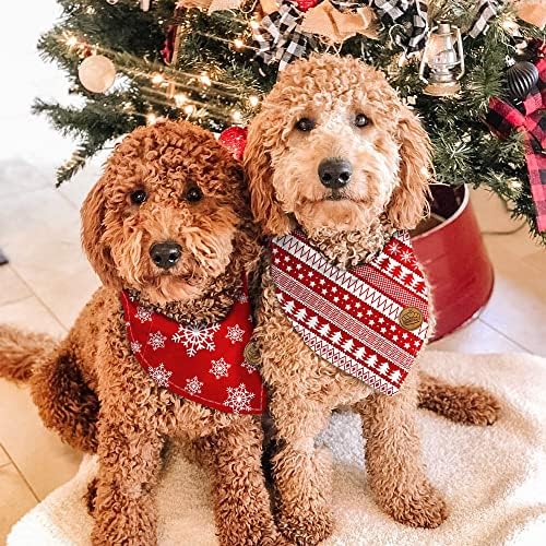 יופי מוכתר בנדנות כלב חג המולד גדול 2 מארז, סט פתיתי שלג, משולש מתכוונן חג משובץ צעיפים הפיכים לכלבים