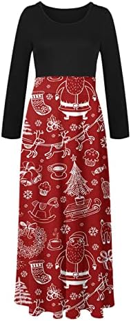 2022 נשים שמלות מותניים גבוהות הדפס חג המולד טלאים שמלת שרוול ארוך שמלת שרוול מזדמן שמלת נדנדה