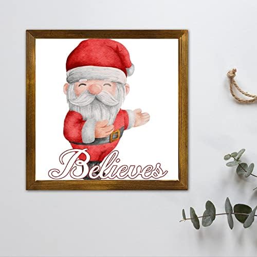 שלטי עץ לחג המולד של חג המולד מאמינים כי סנטה ממוסגר שלט קיר תלויה שלט שמחה זרי נוצרי עיצוב