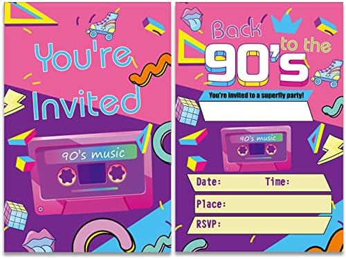 הזמנות למסיבה של שנות ה -90 מערך מילוי של 20 עם מעטפות חזרה למסיבה של שנות ה -90 מזמין כרטיסים לקישוט