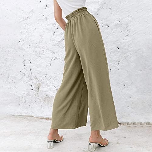 מכנסיים מזדמנים לנשים לנשים קיץ לוטו עלה מותניים גבוה מותניים משי משי מקומטים מכנסיים רגליים ישר מכנסיים