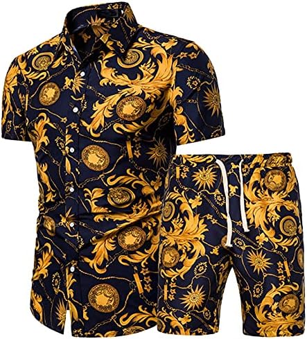 אימונית מסלול מסלולית של Xiloccer גברים 2021 כפתור מזדמן חולצה בהוואי שרוול קצר וחליפת מכנסיים