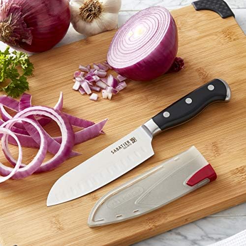 סכין סנטוקו משולש מסובב משולש עם כיסוי להב מתפרק עצמי, סכין נירוסטה בעלת פחמן גבוה, סכין מטבח חד כתער לחתוך פירות,