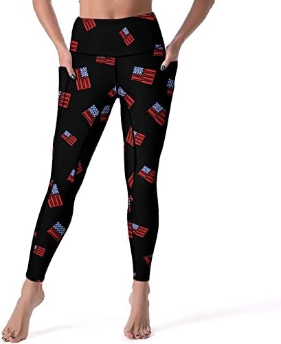 אמריקאי דגל בייסבול נשים של יוגה חותלות הדוק יוגה מכנסיים בטן בקרת אימון מכנסיים עם כיסים