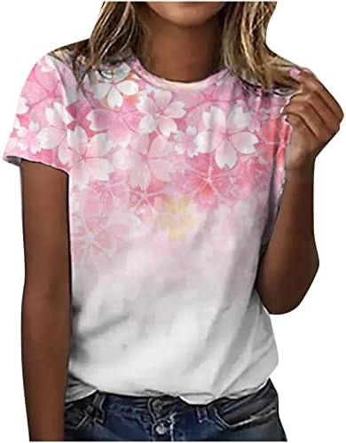 מקרית חולצות לנשים קיץ סתיו קצר שרוול צוות צוואר פרחוני גרפי רופף מתאים חולצות טיז נוער בנות ז0