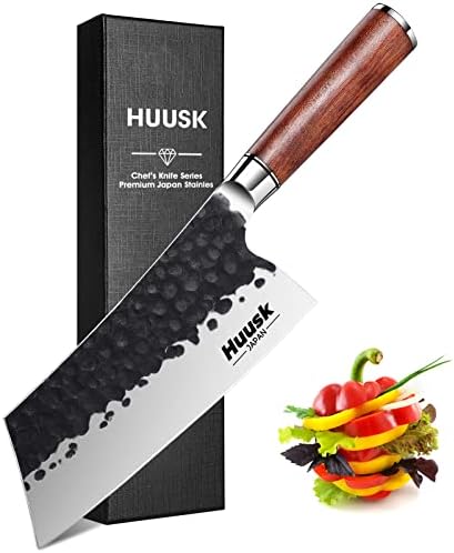 סכין Cleaver Huusk, סכין מטבח מקצועית 7 יפנית, סכין שף חד פחמן פחמן סכין לבשר וירקות סכין עם קופסת