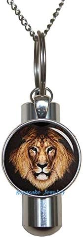 KeepsakeJewelry Lion Lion תליון שרשרת שרשרת, בקבוקון בושם, תליון אפר, תליון שריפת אריות כסף, תליון