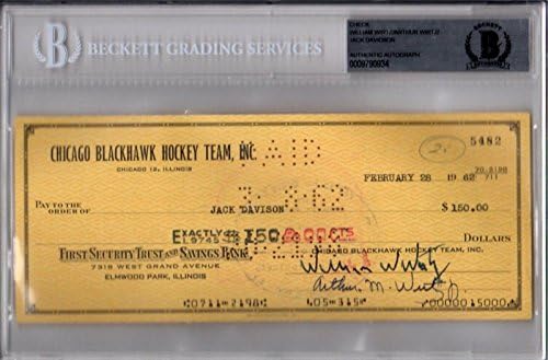 בקט-באס ביל-ויליאם וירץ וג'ק דייוויסון חתמו על 1962 צ'ק בלקוהוקס 5482-חתימות חתך של NHL