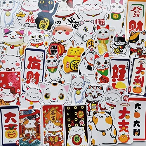 49 יחידות Maneki Neko מדבקות חתול מזל מדבקות חתול יפני חמוד מזל מנופף עם תווית חתול סינית מדבקת חתול סינית