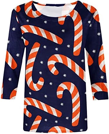 תחפושות חג מולד לנשים 2022 חולצות טריקו להדפס חמוד אופנה 3/4 חולצות צוואר עגולות שרוול