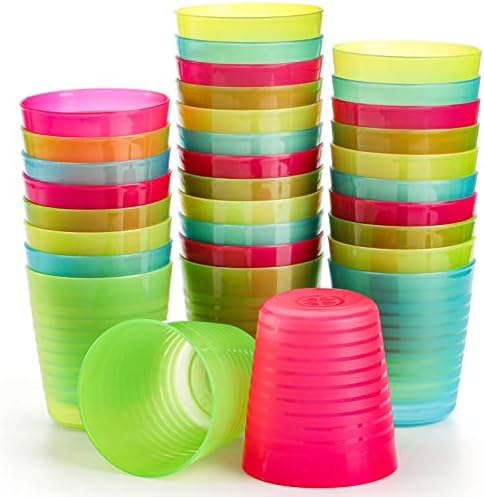 דיקונוי 32 חבילה 8oz כוסות פלסטיק לשימוש חוזר, כוס שתייה קטנה לילדים, כוסות פתוחות צבעוניות בלתי ניתנות