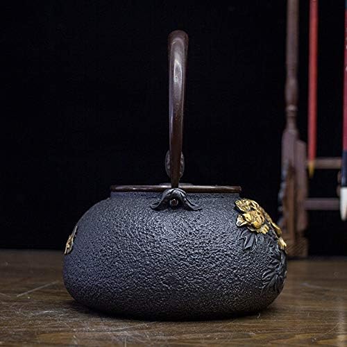קומקום תה ברזל קומקום ברזל שחור קומקום קומקום סגנון סיני קומקום, עם דפוס אדמוני מסנוור יפהפה,