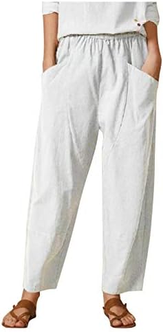 כותנה פשתן קאפרי מכנסיים נשים קיץ מקרית קאפרי מכנסיים עם כיסים גבוהה מותן קומפי חוף מכנסיים שן