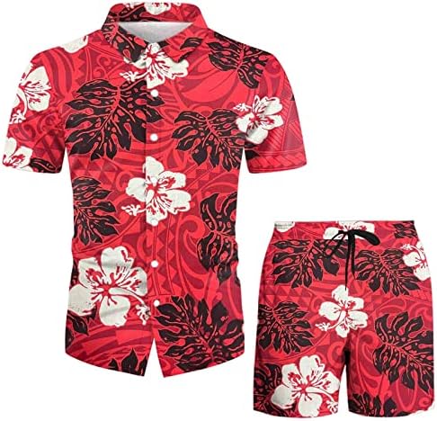תלבושות אימוניות 2 חלקים לגברים חולצה הוואי פרחונית גדולה וגבוהה ומערכות קצרות אופנה בהוואי ספורט בגדי ספורט.