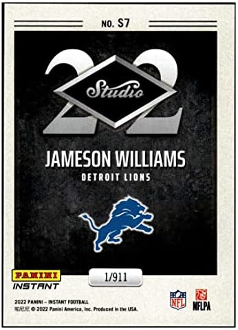 ג'יימסון וויליאמס RC 2022 טירון סטודיו מיידי של פאניני /991S7 NM+ -MT+ NFL אריות כדורגל