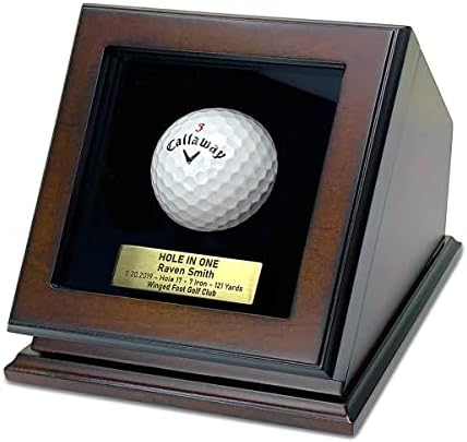 Chez Monett Hole-in-One Golf Ball Display Case-עיצוב פליז פליז עיצוב עץ וזכוכית חריטה