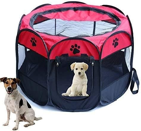 אוהל קופץ חיות מחמד Playpen Carrier Carrier Dog Cappies נייד מתקפל עמיד כפה אדום אדום M