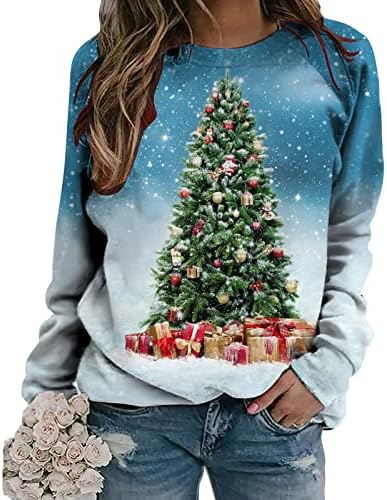 נשים סווטשירט לחג המולד חולצת עץ חג מולד שמח שרוול ארוך צוואר עגול משקל קל משקל חג המולד.