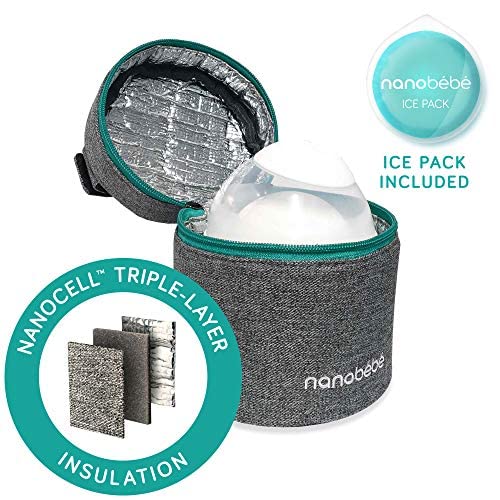 Nanobébé nanobebe חלב חזה קירור לבקבוק תינוקות ושקית נסיעות עם חבילת קרח כלולה. מבודד משולש קומפקטי, מתחבר