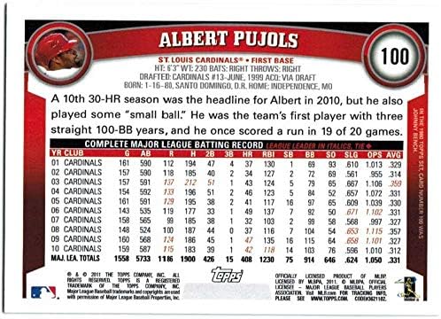 2011 Topps 100a אלברט פוג'ולס סנט לואיס קרדינלס MLB כרטיס בייסבול NM-MT