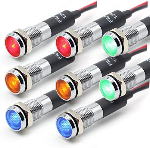 FILN 8 PCS 12V 8 ממ מחוון LED תאורה אור מתכת תאורה מנורה טייס עם אור אות צהוב בצבע ירוק ירוק אדום