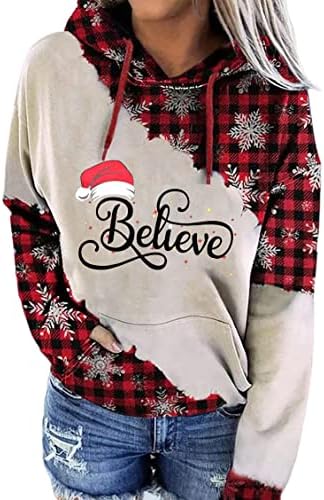 האמינו לנשים סווטשירט לחג המולד מצחיק גרפי מצחיק חולצה קלה על חולצה חגורה חג