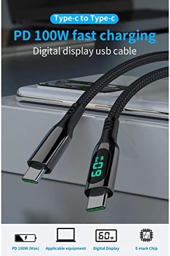 כבל גלי תיבה תואם לסמסונג גלקסי לשונית A7 Lite - PowerDisplay כבל PD - USB -C ל- USB -C, תצוגת LED 6 כבל ניילון