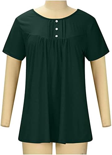 משובץ חולצות לנשים מוצק מקרית קיץ חולצות חמוד צווארון עגול להסתיר בטן חולצות זורם טוניקת חולצות עבור חותלות