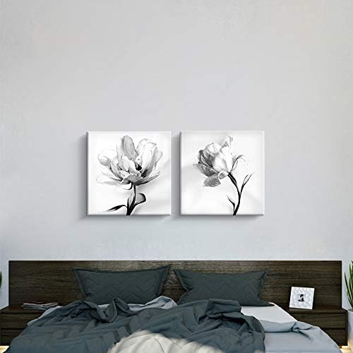 פינטרי אמנות 2 פאנל פנל בשחור לבן קיר קיר אמנות פרח לבן ורד ורד נורדי הדפסים הדפסים צביעת עיצוב קיר לסלון