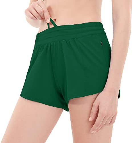 מכנסיים קצרים של Aurefin לנשים ， מכנסיים קצרים אתלטים קלים עם אניה רשת וכיס רוכסן מכנסי ספורט יבש