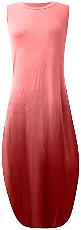 שמלות פרגיות לנשים 2022 שמלת טנק ללא שרוולים עם שיפוע עם שרוולים עם כיס צוואר עגול שמלת מקסי קיץ רופפת