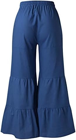 WOCACHI נשים כותנה פשתן יוגה מכנסי טרנינג מכנסי טרקלין רגל רחבים פיג'מה מכנסיים זורמים אימון זורמים מכנסי טרנינג