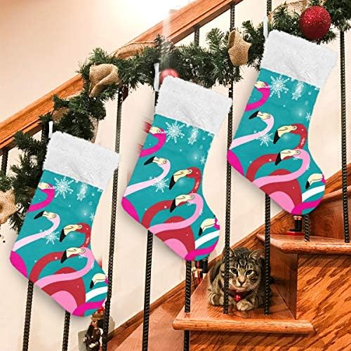 גרבי חג המולד של Alaza פלמינגו לחג המולד עם קישוטי גרביים גדולים של פתית שלג קלאסית למסיבה של